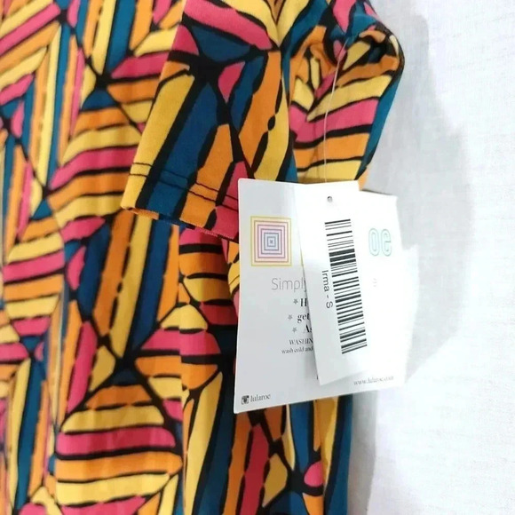 LuLaRoe Women's Size S Yellow Multicolor Geometric Drop Shoulder Irma Tunic Top - Picture 3 of 5